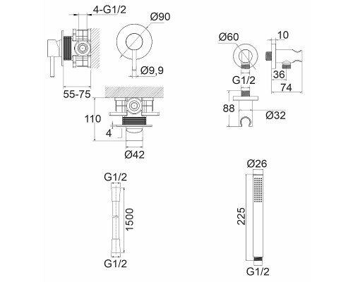 Смеситель для душа Whitecross Y brushed gold YSET02GLB Брашированное золото
