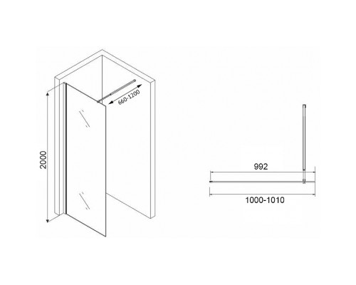 Душевая перегородка Abber Immer Offen 100 AG61101R8 профиль Черный стекло рифленое
