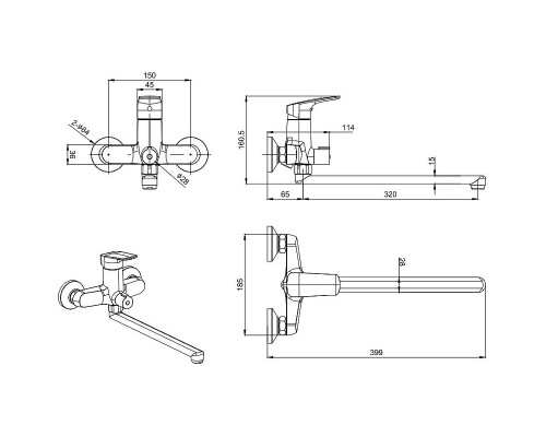 Смеситель для ванны Aquatek Вега AQ1042MB универсальный Черный матовый