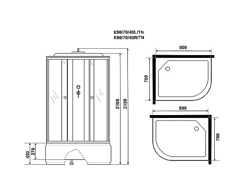 Душевая кабина Niagara Eco 90x70 L E90/70/40L/TN без гидромассажа