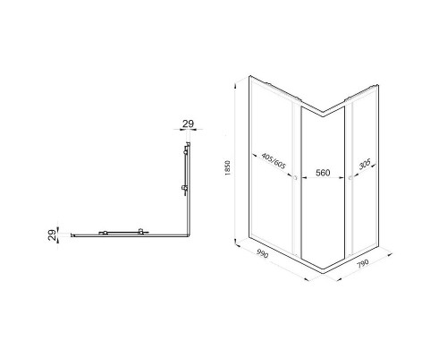 Душевой уголок Triton Вента-Блэк 100х80 Щ0000057858 профиль Черный стекло прозрачное