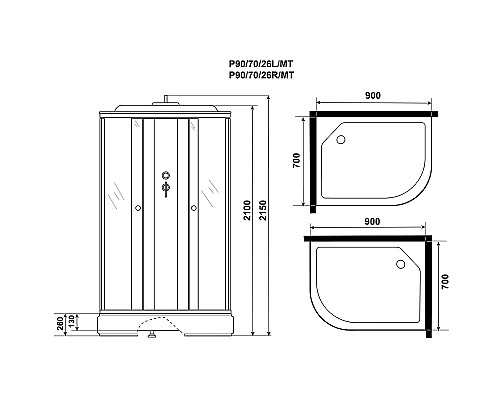 Душевая кабина Niagara Promo 90x70 L P90/70/26L/MT без гидромассажа