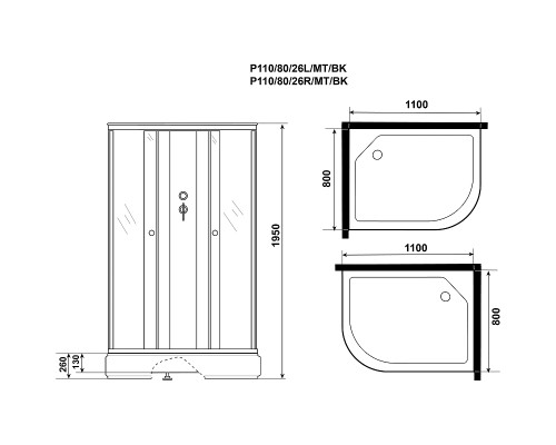 Душевая кабина Niagara Promo 110x80 L P110/80/26L/MT/BK без гидромассажа