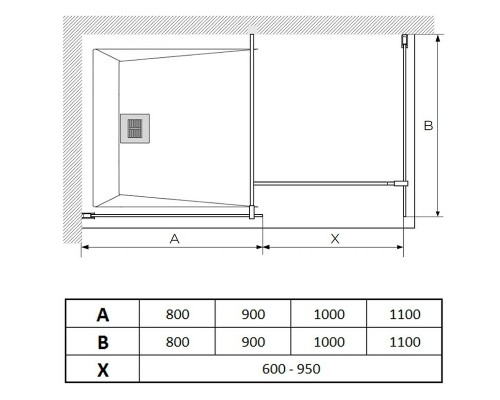Душевая перегородка Paini 100 PAINI-WalkIN100F профиль Черный матовый стекло прозрачное