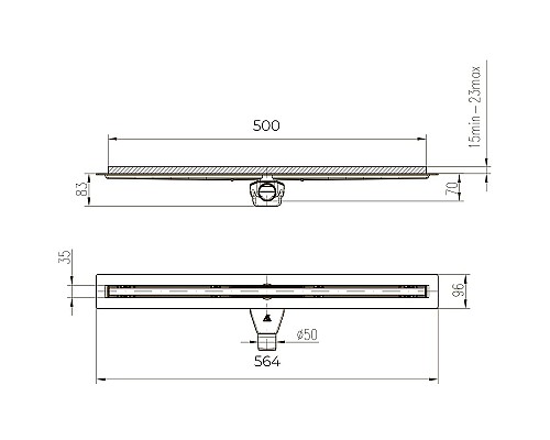 Душевой лоток Paini Slim Line 500 CH500SLC с Черной матовой решеткой / под плитку