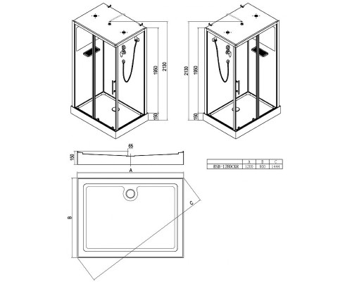 Душевая кабина Esbano ESB-1280CKR 120x80 ESKBB1280CKR без гидромассажа