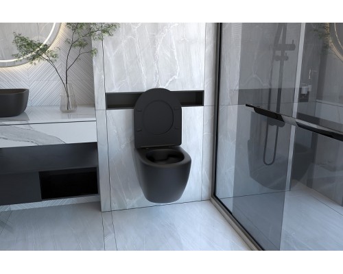 Комплект унитаза с инсталляцией Abber Bequem AC1100MB-AC0105-AC0120MB с сиденьем Микролифт и Черной матовой клавишей смыва