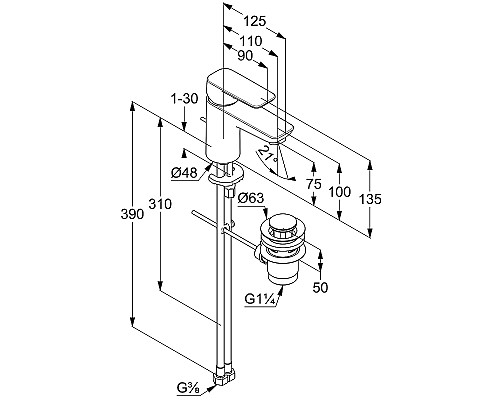 Смеситель для раковины Kludi Pure Style 403823975 Черный матовый