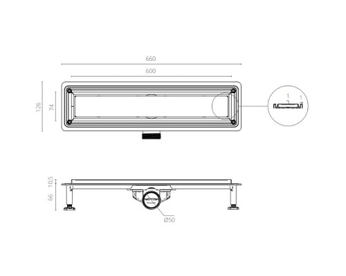 Душевой лоток Ctesi Way Line 60 BK4024030 с решеткой Хром / под плитку