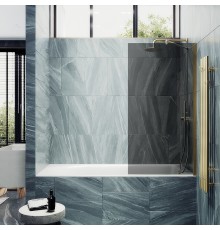 Шторка на ванну Maybah Glass 400x1400 в широком профиле Золото стекло графитовое