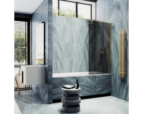 Шторка на ванну Maybah Glass MGV-78-3ш 400x1400 в широком профиле Золото стекло графитовое