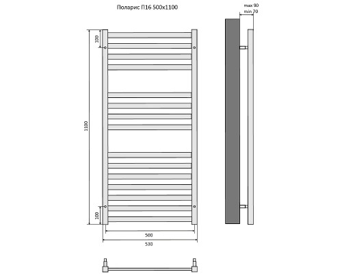 Водяной полотенцесушитель Aquatek Поларис П16 500x1100 AQ KO1610BL Черный муар