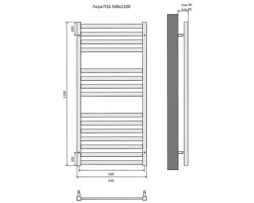 Водяной полотенцесушитель Aquatek Лира П16 500x1100 AQ KP1610BL Черный муар