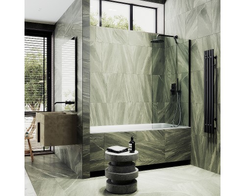 Шторка на ванну Maybah Glass MGV-63-6ш 700x1400 в широком профиле Черный стекло прозрачное