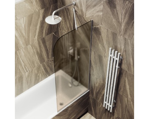 Шторка на ванну Maybah Glass MGV-125-5у 340x1400 в узком профиле Хром матовый стекло бронзовое матовое