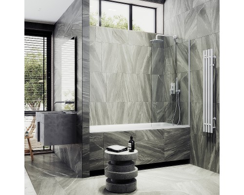 Шторка на ванну Maybah Glass MGV-131-1у 340x1400 в узком профиле Белый стекло прозрачное