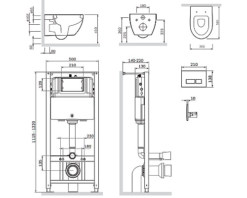 Комплект унитаза с инсталляцией AM.PM Awe IS47001.111738 с сиденьем Микролифт и Белой клавишей смыва