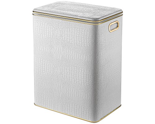 Корзина для белья Geralis KWG-S Croco Белая, кант Золото, большая