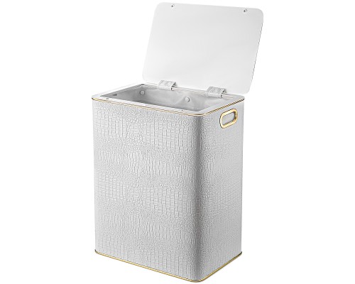 Корзина для белья Geralis KWG-S Croco Белая, кант Золото, большая