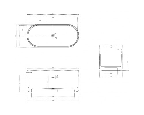 Ванна из искусственного камня Abber Stein 170x75 AS9607 без гидромассажа