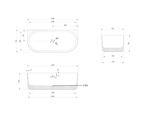 Ванна из искусственного камня Abber Stein 170x75 AS9630 без гидромассажа