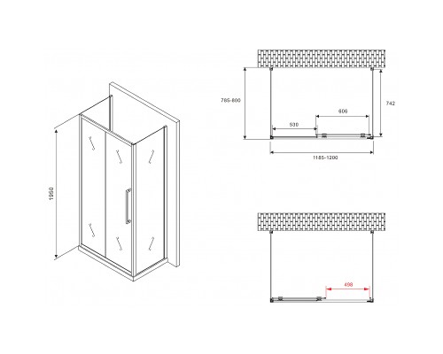Душевой уголок Abber Schwarzer Diamant 120x80 профиль Черный стекло матовое