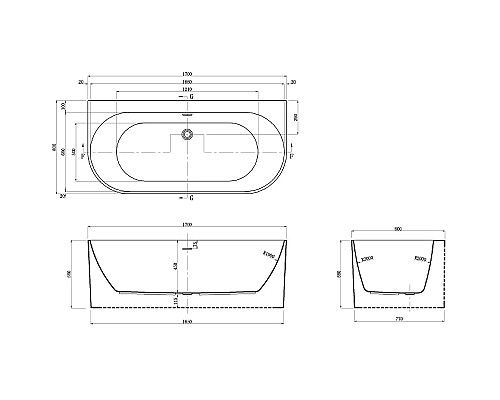 Акриловая ванна Azario Bradford 170х80 BRA17080 без гидромассажа