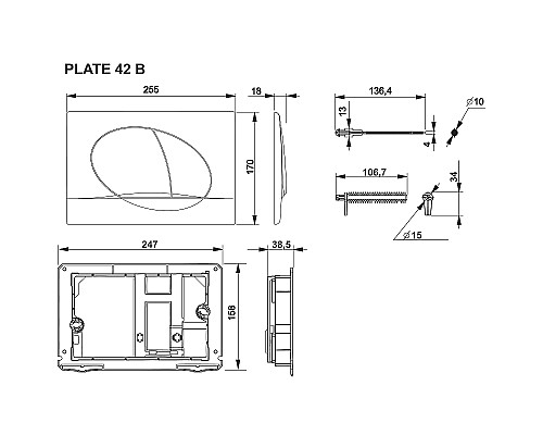 Клавиша смыва Roca Active 42B 8901140B6 Черная матовая