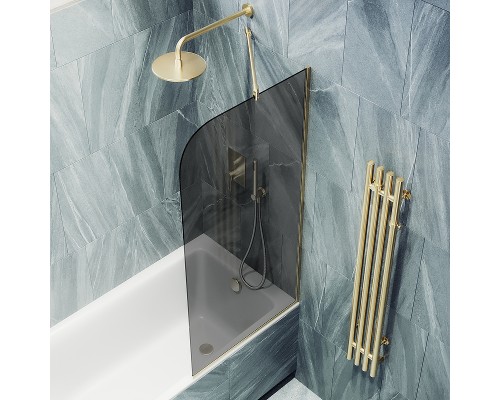 Шторка на ванну Maybah Glass MGV-80-3у 600x1400 в узком профиле Золото стекло графитовое