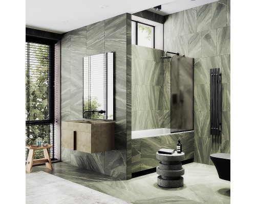 Шторка на ванну Maybah Glass MGV-75-6у 700x1400 в узком профиле Черный стекло бронзовое матовое