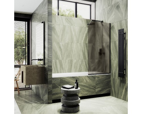 Шторка на ванну Maybah Glass MGV-75-6у 700x1400 в узком профиле Черный стекло бронзовое матовое