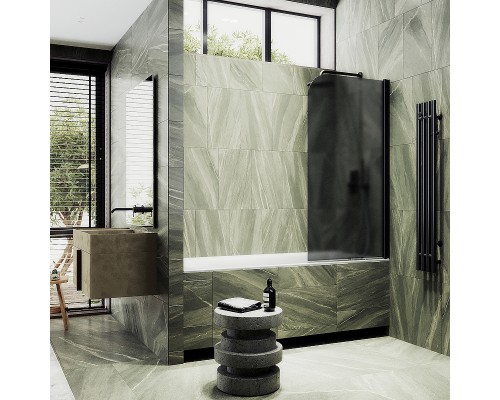 Шторка на ванну Maybah Glass 500x1400 поворотная на монопетле Черный стекло графитовое матовое