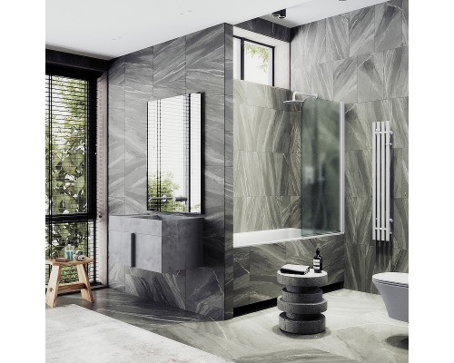 Шторка на ванну Maybah Glass MGV-615-1 600x1400 поворотная на монопетле Белый стекло сатиновое