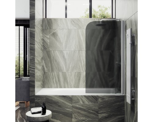 Шторка на ванну Maybah Glass MGV-614-1 600x1400 поворотная на монопетле Белый стекло графитовое матовое