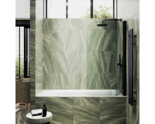 Шторка на ванну Maybah Glass MGV-599-6 700x1400 поворотная на монопетле Черный стекло прозрачное