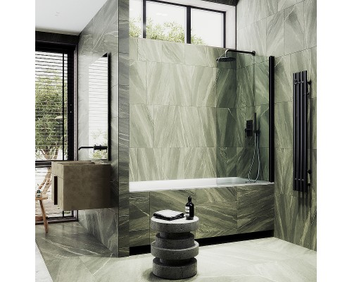 Шторка на ванну Maybah Glass MGV-599-6 700x1400 поворотная на монопетле Черный стекло прозрачное