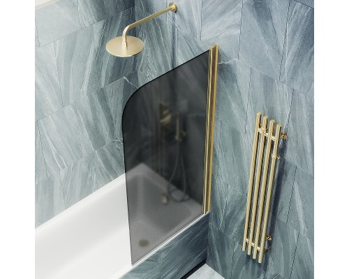 Шторка на ванну Maybah Glass MGV-619-3 700x1400 поворотная на монопетле Золото стекло графитовое матовое
