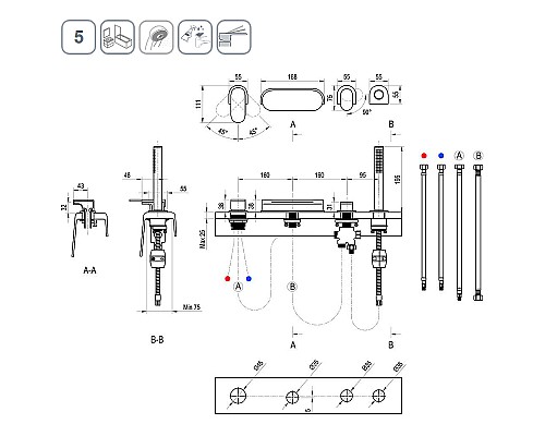 Смеситель на борт ванны Ravak Chrome CR 025.20BL X070445 Черный матовый