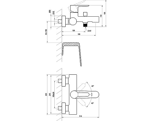 Смеситель для ванны Ravak Puri PU 022.21/150 X070192 Черный матовый