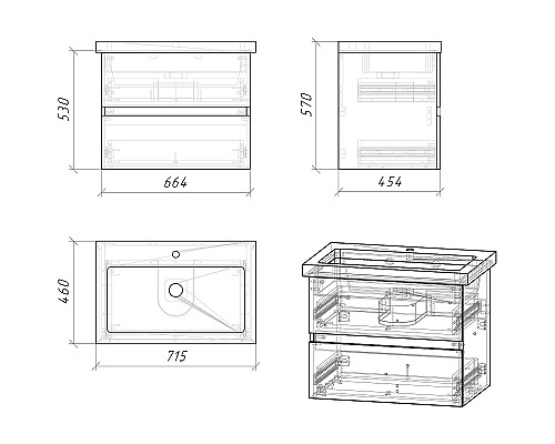 Тумба под раковину Grossman Юнит 70 2070131 подвесная Кадена вуд