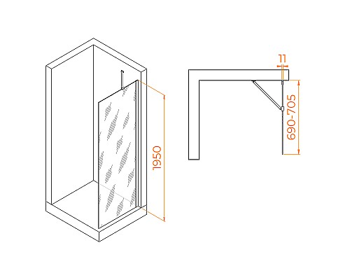 Душевая перегородка RGW Walk In WA-102Gb 70 351010207-16 профиль Золото брашированное стекло прозрачное
