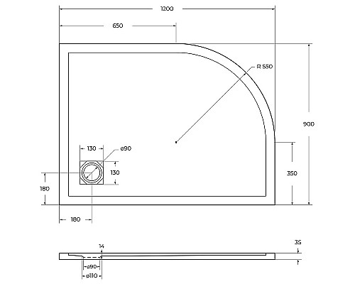 Душевой поддон из искусственного камня BelBagno Uno 120x90 R TRAY-MR-UNO-RH-120/90-550-35-W-R Белый