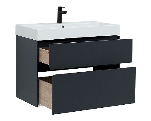 Тумба с раковиной Aquanet Бруклин 85 312889 подвесная Антрацит матовый
