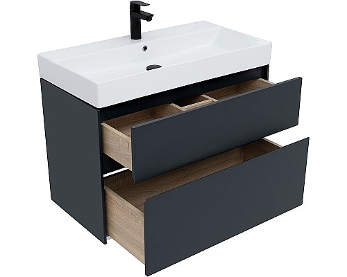 Тумба с раковиной Aquanet Бруклин 85 312889 подвесная Антрацит матовый