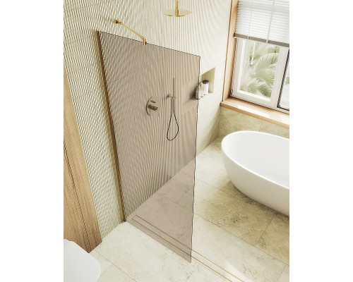 Душевая перегородка Maybah Glass MGD-702-3ш 690x1950 в широком профиле Золото стекло бронзовое