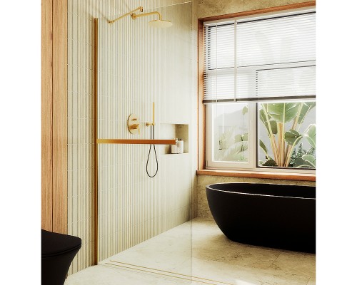 Душевая перегородка Maybah Glass MGD-720-3ш 690x1950 в широком профиле Золото стекло прозрачное