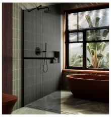 Душевая перегородка Maybah Glass 690x1950 в широком профиле Черный стекло графитовое