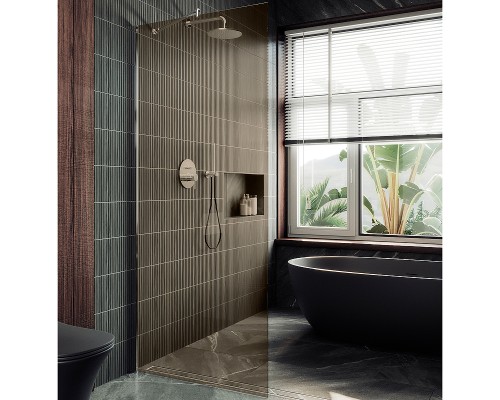 Душевая перегородка Maybah Glass 1090x1950 в широком профиле Хром матовый стекло бронзовое