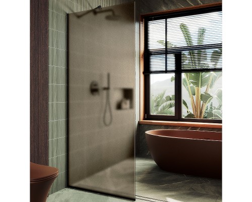 Душевая перегородка Maybah Glass 1090x1950 в узком профиле Черный стекло бронзовое матовое