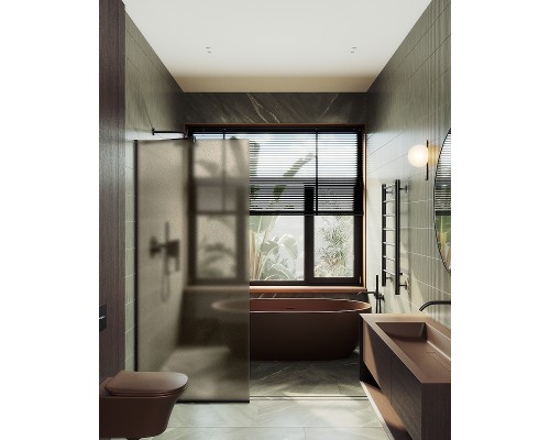 Душевая перегородка Maybah Glass 1090x1950 в узком профиле Черный стекло бронзовое матовое